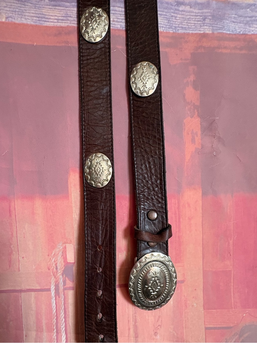 Vintage Western Concho Dark Brown Leather Belt – 34”